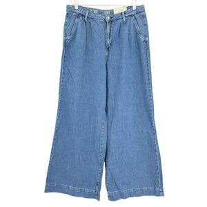 a.n.a Women's High Rise Wide Leg Pleated Front Blue Denim Jeans Size 16 NWT